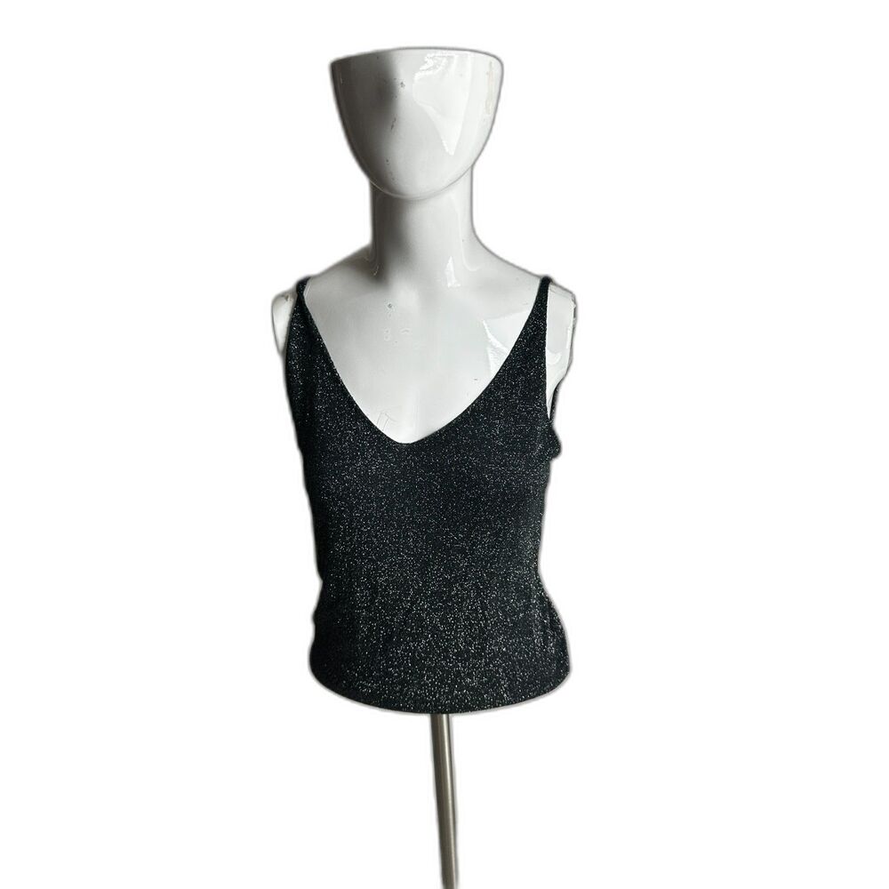 Arden B. Tank Top V-neckline Size S Shimmering Metalic Threads Black Vintage
